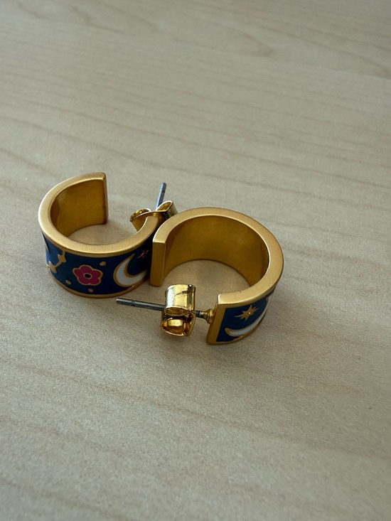Madewell Jewelry - Madewell Gold Huggie Earrings with Night Blue Sky and Florals